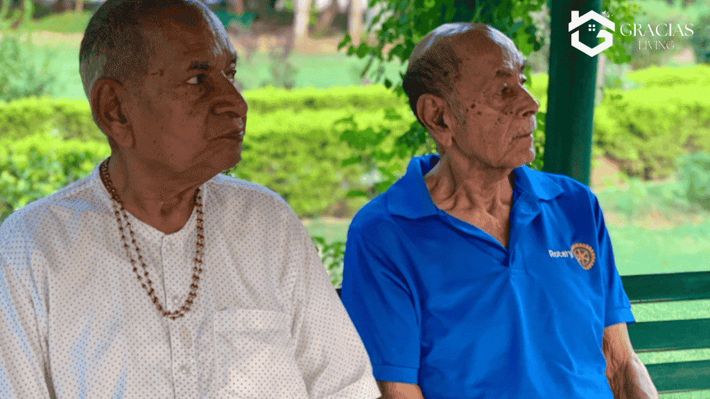 Elderly couple relaxing on a park bench symbolizing when is the time right for dementia care