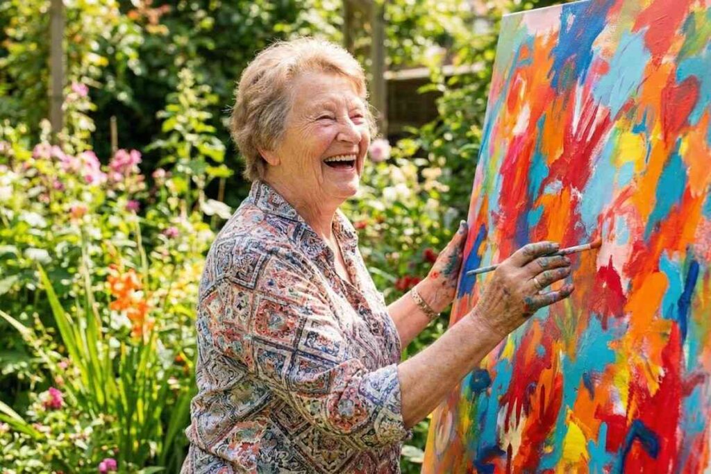 Elderly woman enjoying painting as a creative and life-changing hobby for seniors